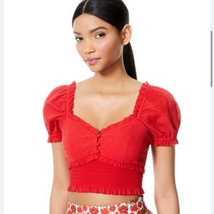 Alice and Olivia Rianna Puff Sleeve Smocked Crop Top| Poppy